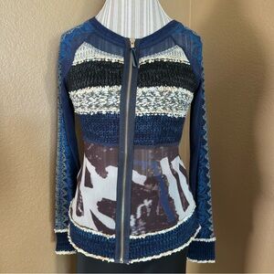 LULU-H French Style Marine Navy Blue Zipped Top Women's size M New